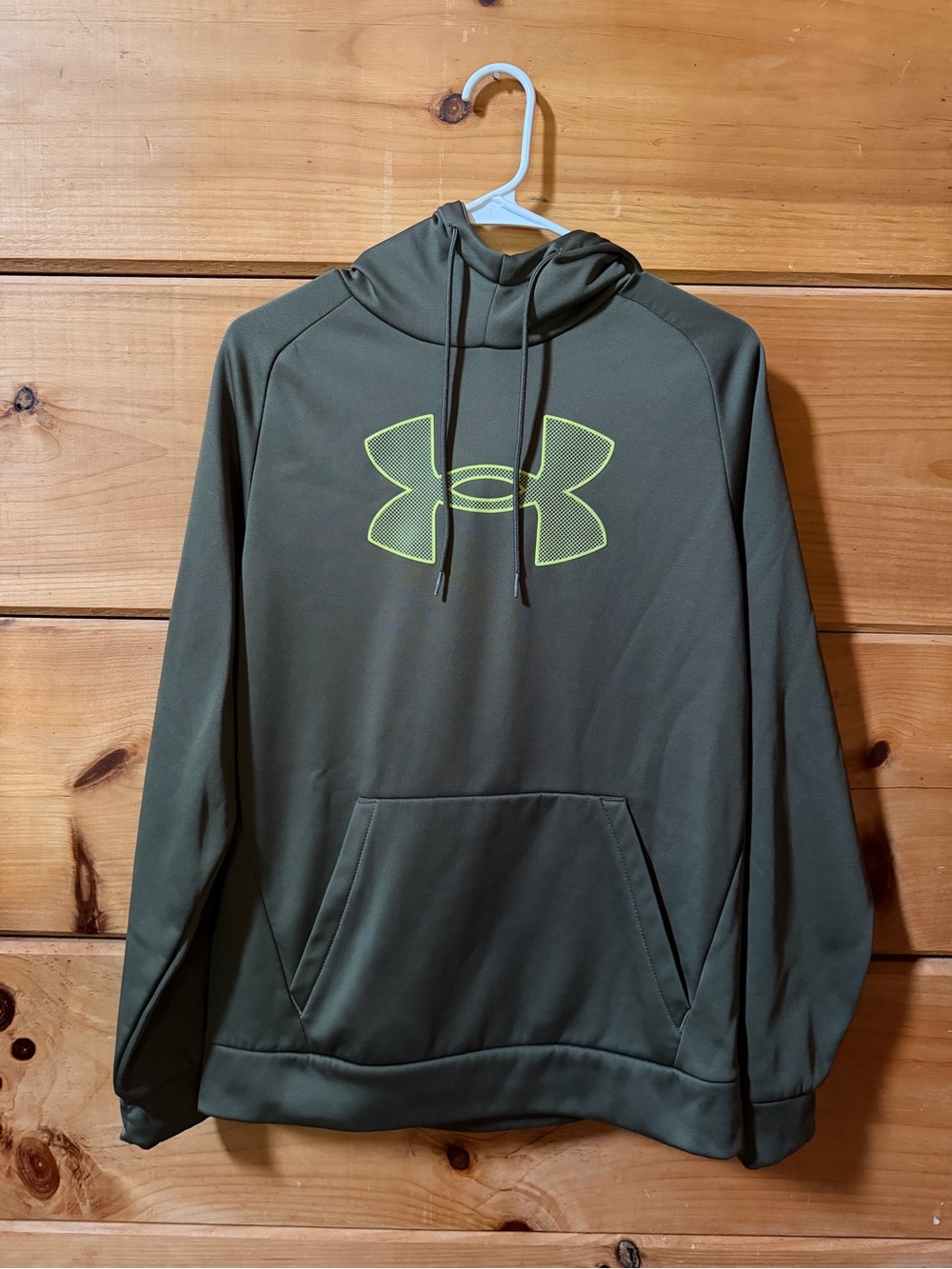 Under Armour Men's Olive Green Turtleneck Hoodie with Neon Logo